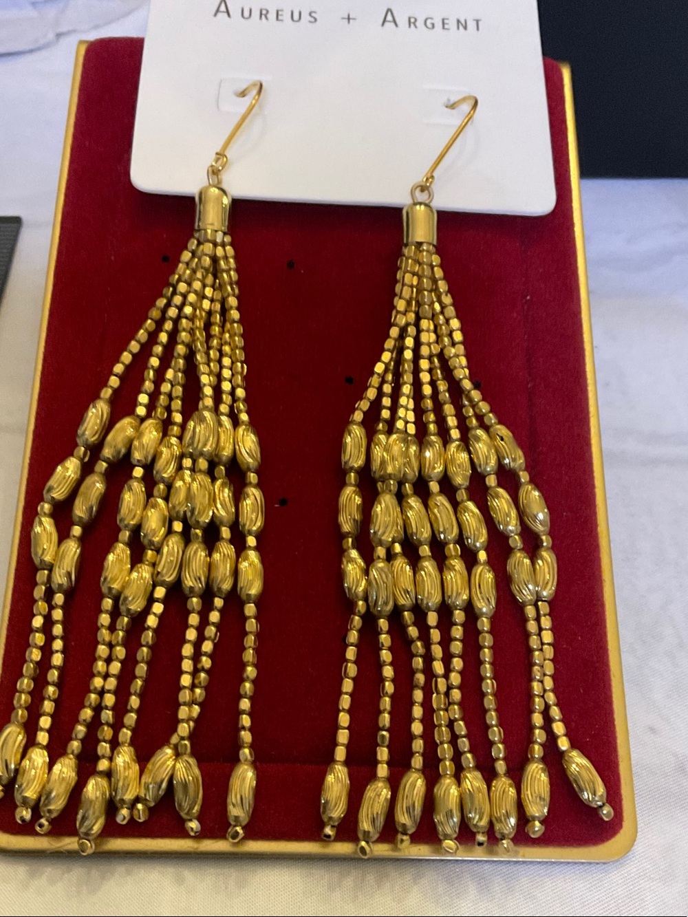 Banana Republic Gold Multi-Strand Beaded Tassel Earrings